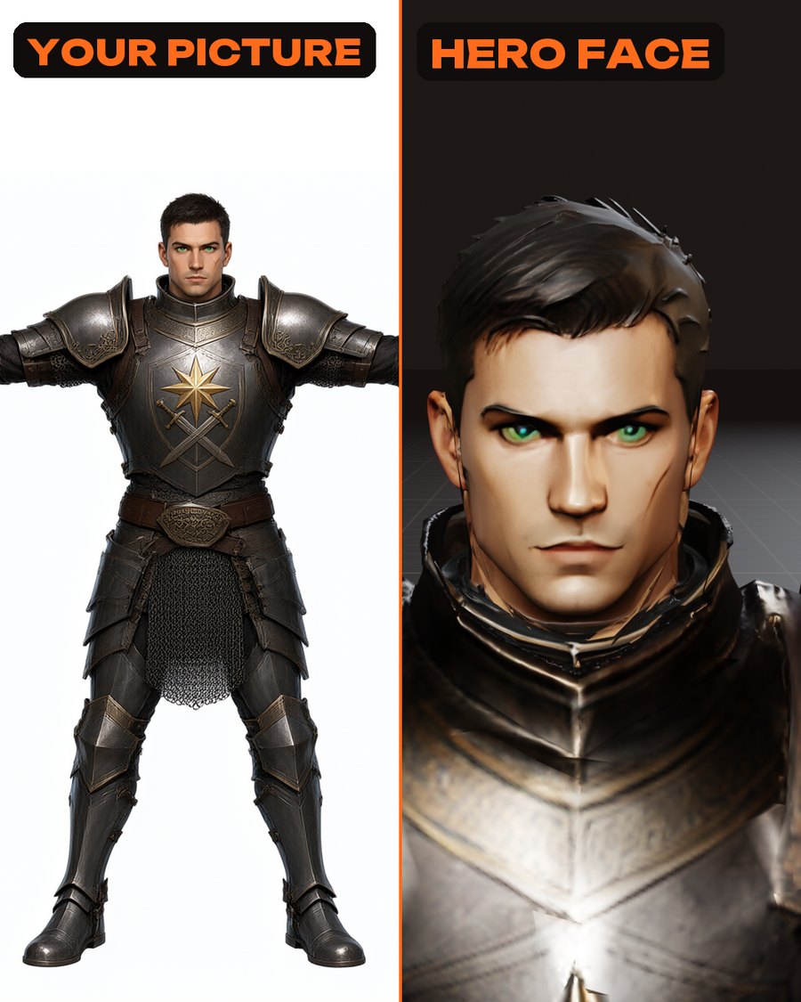 A source picture beside the Hero face close-up